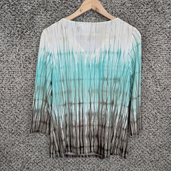 Chicos Easywear Top Womens 1 US Medium Teal Cowl Neck Blouse Stretch Ladies - Picture 7 of 7